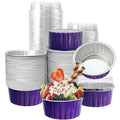100Pcs Aluminum Cups with Lids,5oz Disposable Ramekin Baking Cups Muffin Liners Mini Pie Pans Foil Cupcake Containers for Christmas Party Wedding Party,Dark Purple - color: Dark Purple