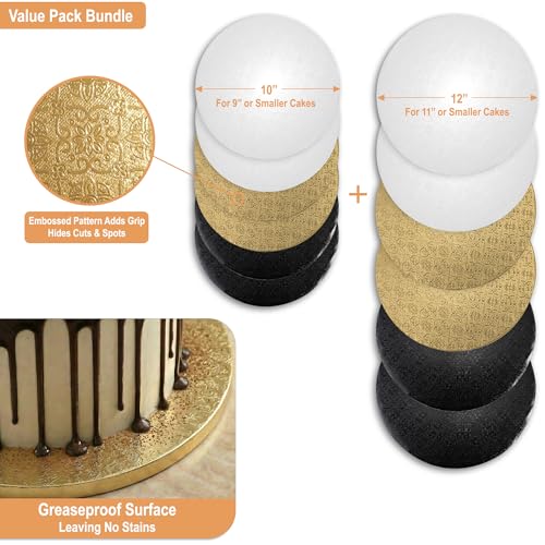 Cake Drums 10 & 12 Inch (6 Pack Per Size) White, Gold & Black Color Bundle - color: White + Black + Gold, size: 10"+12" (12 Pack)