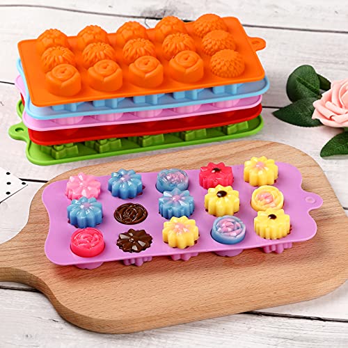 FIRETREESILVERFLOWER Flower Shape Chocolate Candy Molds Set, 6Pcs