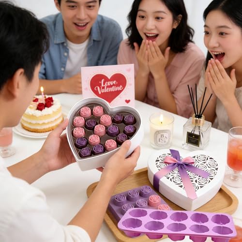 2Packs Silicone Valentine Chocolate Molds 10-Cavity Rose-Shaped - color: Rose bomb