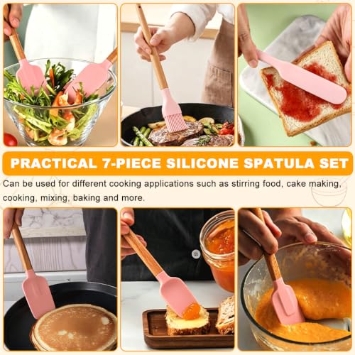 Silicone Spatula Set, 7 Piece Rubber Spatula Heat Resistant Baking Utensils - color: Blush Pink+Box