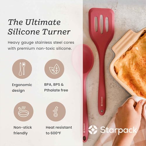 Starpack 'Head Turner' Premium Silicone Turner Spatula, 11.4" Slotted Spatula - Up-to 600°F High Heat Resistant Silicone Slotted Spatulas for Cooking, LFGB Grade Non Stick Rubber Turner Spatula - color: Earthy Pink, size: Standard 11.4"