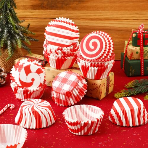 SANNIX 450 Pcs Christmas Cupcake Liners Red and White Xmas Baking Cups Set - style: Christmas Candy Cane
