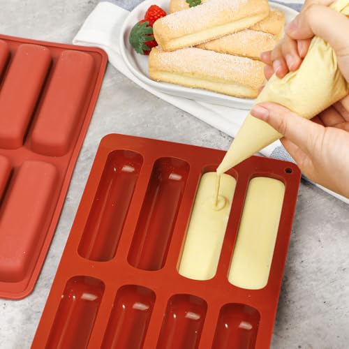 Webake Silicone Cream Canoe Pan, 2-Pack Finger-Shaped Eclair Mold for Baking, Filled Snack Cakes, Chocolate, Soap and Resin - style: Ladyfingers