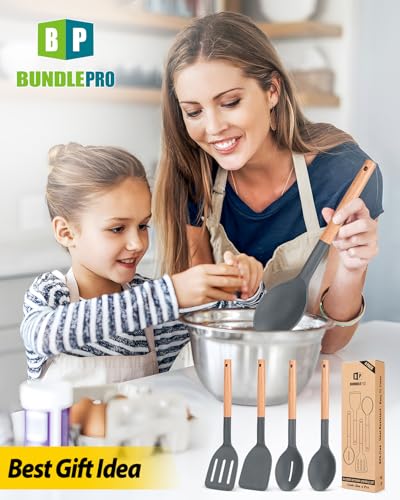 BUNDLEPRO Silicone Cooking Utensils Set, 4 Pcs Spatula and Spoon Set, Gray - color: Gray