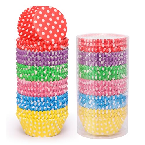 Standard Cupcake Liners 450 Count, Cute Polka Dots Paper Baking Cups Food Grade Disposable Cupcake Wrappers Rainbow Muffin Cups for Wedding Birthday Tea Party Baking Supplies - size: Standard Size