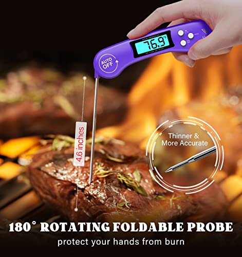 DOQAUS Meat Thermometer – Temperature Dial Thermometers for Cooking Backlight & Auto-Rotating Display, Kitchen Gadgets Essentials for BBQ Oven Grill Smoker Candy Purple - color: Purple