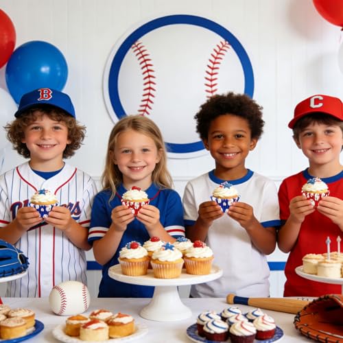 JarThenaAMCS 300Pcs Baseball Cupcake Liners Paper Baking Cups Blue Red Standard Muffin Cupcake Wrappers for Sports Fans Birthday Baby Shower Party Supplies - style: baseball