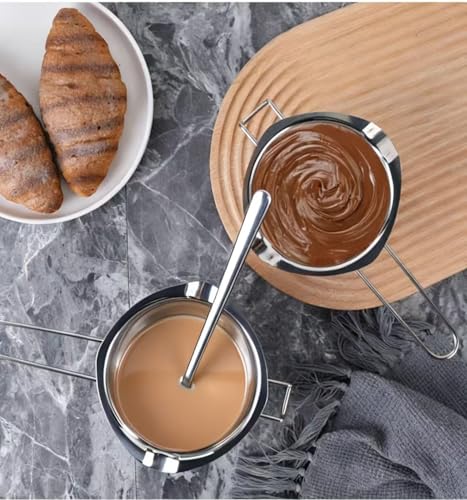 Double Boiler Pot SUS304 Stainless Steel Melting Bowl, 400ML/13oz for Chocolate Candy Cheese Butter Wax Soap Making, with 8inch Long Handle Spoon