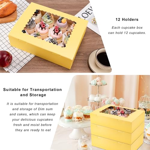 Hoewina 6PCS Cupcake Boxes Hold 12 Cupcakes, Cupcake Containers with Window - color: Yellow