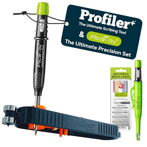 Profiler+ The Ultimate Precision Set Multifunction Scribing Tool - Pica-Dry Long-life Automatic Pencil & 8 Multi-Use Refill Leads, Official Brand Collaboration for Accurate Scribing and Marking