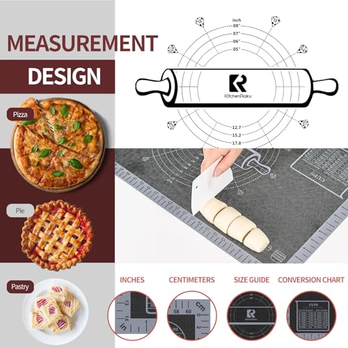 Silicone Pastry Mat Extra Large with Measurements 26''x16'' for Reusable,Non-slip Silicone Baking Mat, Counter, Dough Rolling, Oven Liner,Fondant/Pie Crust (Translucent_Grey, 16''W x 26''L) - color: Translucent _Grey