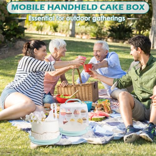 Cake Carrier Round Cake Stand Plus Height Cake Container with Cupcakes Pad, Handle, Lid Reusable Package Box for Transporting Desserts,Pie,Toast,Fruit (10" Blue) - color: 10" Blue