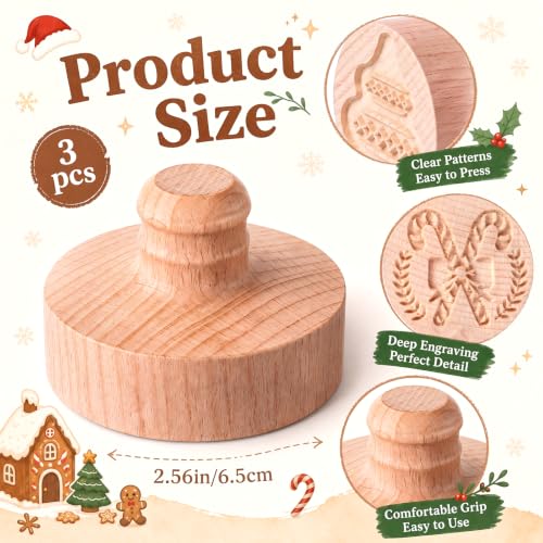 3 Set Christmas Cookie Stamps, 2.5" Springerle Molds for Baking - style: Christmas