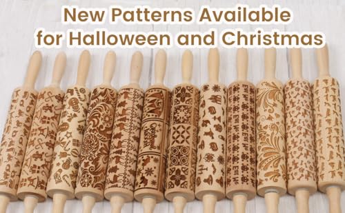 Embossed Rolling Pin for Baking Cookies Embossing Rolling Pins with Design Wooden Engraved Springerle Roller Pin Dough Animal Patterned Clay Pottery Ceramic Stamp Mold Gifts Bakers Women (Cat) - color: Kitty Cat