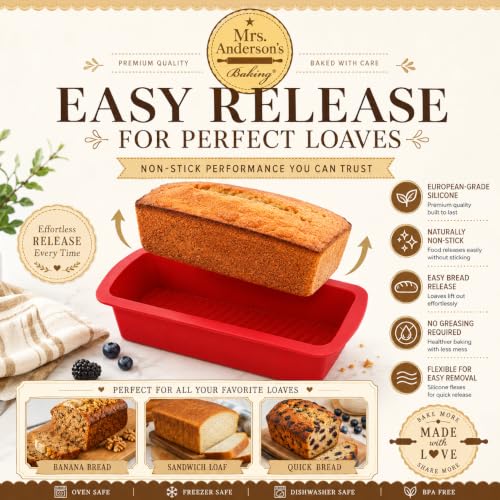 Mrs. Anderson's Baking Silicone Loaf Bread Pan, Non-Stick European-Grade Silicone - size: Loaf, 10-Inch