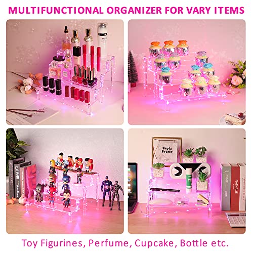 YestBuy Display Shelf Cake Stand – 4 Tier Shelf Cupcake Stand – Multifunctional and Durable Acrylic Stand – Mounting Hardware Included – Ideal for Desserts, Cosmetics, Glassware, Figurines - color: Clear（Pink Light）, size: 4 Tier - 1 Pack