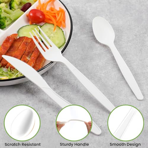 300-Count Compostable Spoons - Eco-friendly, Heavy Duty BPI Certified, Plastic-Free Disposable Spoons for BBQ, Camping, Events - Plant-Based No Plastic Spoon Set - size: 300 Spoons