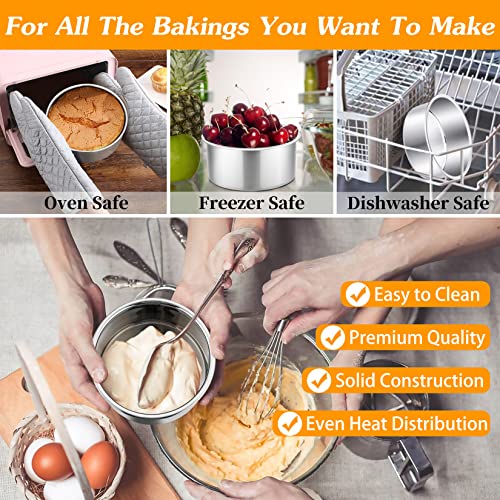 P&P CHEF 4 Inch Cake Pan, Stainless Steel Round Cake Pans, Silver & 4 Pcs - color: Silver, size: 4 Inch