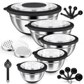HaWare Stainless Steel Mixing Bowls with Airtight Clear Lids, 24PCS, Black - color: Black