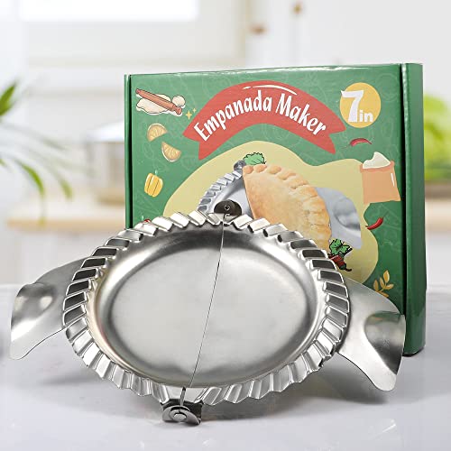 Extra Large Empanada Maker - 7 inch Seal with Dough Cutter Circle, Stainless Steel Press, Pastry Tools, Pocket Pie Maker