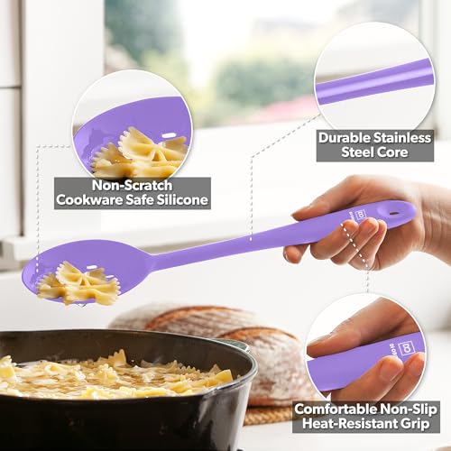 DI ORO Silicone Cooking Spoons - Solid & Slotted Set, 2-Pc Lavender - color: Lavender