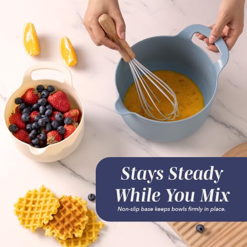 COOK WITH COLOR Nesting Plastic Mixing Bowl Set with Pour Spouts and Handles, Ombre Blue, 4 Piece Non-Slip - color: Ombre Blue, size: 4 Piece Non-Slip