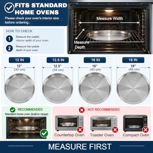 18 Inch Pizza Pan for Oven 2 Pack Stainless Steel Baking Sheet Round Plates for Cake Pie and Salad Pizza Steel Large Tray Oven Dishwasher Safe & Easy Clean - size: 18 Inch