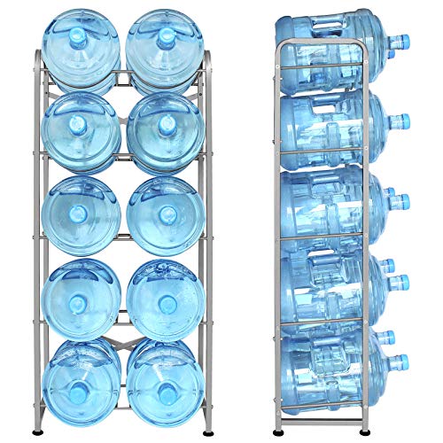 5 Gallon Water Bottle Holder for 10 Bottles, 5 Tiers Heavy-Duty Water Cooler Jug Rack with Reinforcement Frame for Kitchen Office, Silver Grey - color: Silver Grey