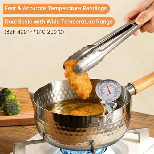 Candy/Deep Fry Thermometer with Pot Clip - 8" Stainless Steel Stem Meat Cooking Thermometer for Frying and Candle Making, Turkey, BBQ, Grill, Instant Read, Analog Display - size: 8 inch