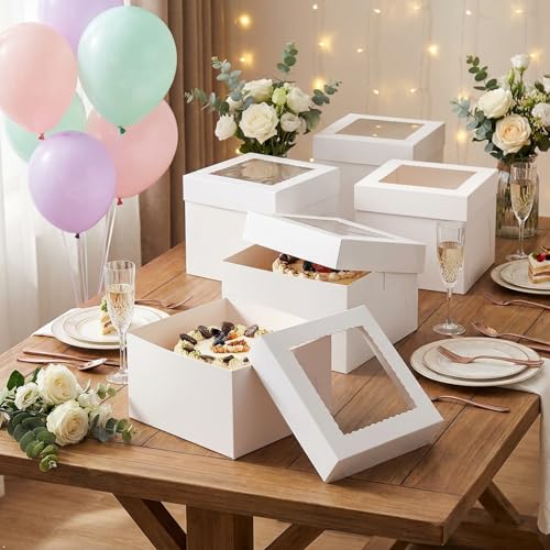 24 Pack Cake Boxes 12 Inch, White Bakery Boxes for Transport Bundt, Cajas Pasteles, Cookie, Pastries, Pie, Wedding, Birthday Tall Multi Layer Cake 12x12x8 in - size: 12x12x8"