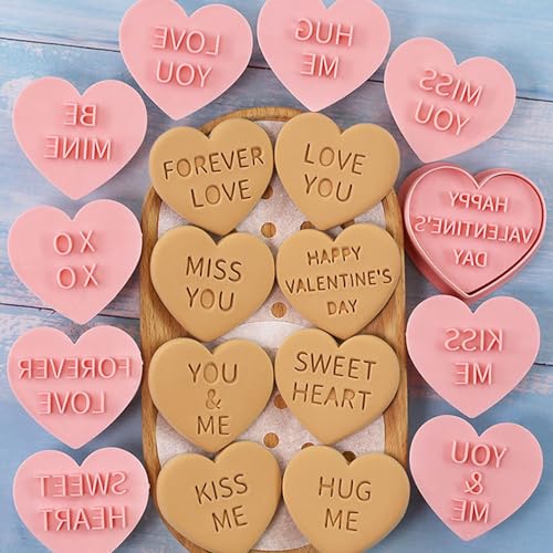 Heart Cookie Cutter Set, 10 Pcs 3D Pressable Biscuit Cutter and Stamps, Valentine's Day Cookie Molds Wedding Party DIY Cake Decorating Kit (B10) - color: B10