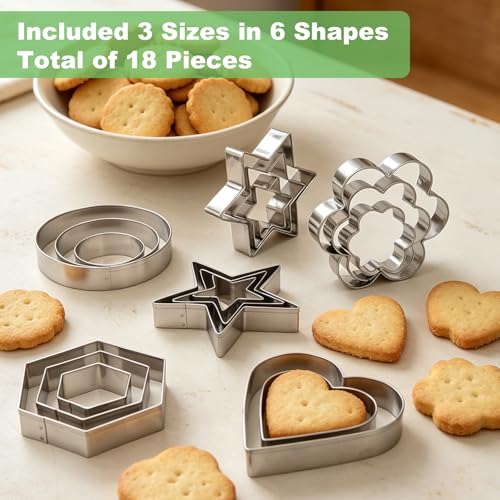 Cookie Cutters Set with Storage Box-3 Sizes 6 Shapes-Large Small Mini