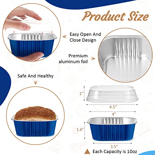 50 Pcs Aluminum Foil Baking Cups with Lids 10 oz Square Baking Cups Disposable Ramekins with Lids for Flans Snacks Pudding Pan Tin Wedding Catering Party Favor (Royal Blue) - color: Royal Blue