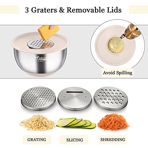 Wildone Mixing Bowls with Airtight Lids, Stainless Steel Mixing Bowls Set - color: Khaki