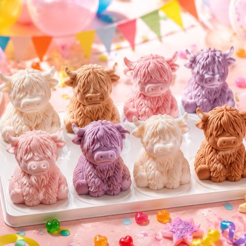 Palksky Highland Cow Silicone Mold, 6 Cavity 3D Cute Cow Chocolate Candy Mold, Food Grade Tray for Baking, Ice Cube, Jello - color: Highland cow silicone molds