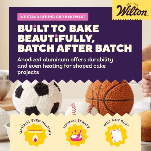 Wilton Aluminum 3D Sports Ball Cake Pan Set, Made Without PFAS - size: Each, style: Sports Ball