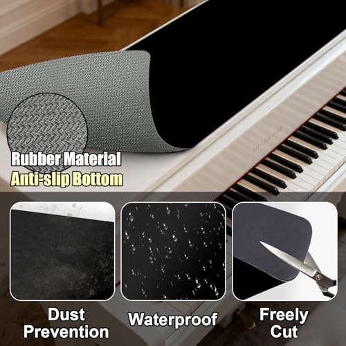 Piano Top Runner Mat, Non-Slip Rubber Bottom, Free Cut Top Protector Dust-Proof Covers for Piano Musical Instrument, Chiffonier, Chest of Drawers, TV Stand, Television Cabinet (Black, 61" x 13.8") - color: Black