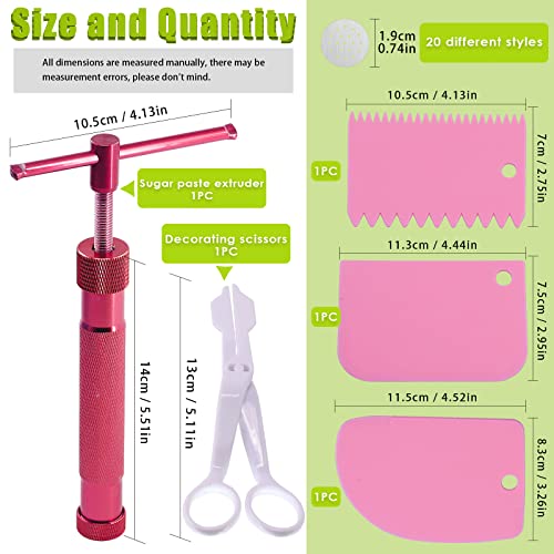 Keadic 37Pcs Rose Red Clay Fondant Extruder Cake Decorating Supplies Sugar Modeling Tool Set, Clay Extruder Gun with 20 Tips Sugar Extruder Disks & Ball Stylus Dotting Tool - color: Rose Red