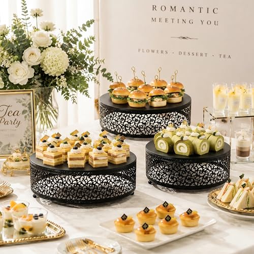 3Pcs Metal Food Risers, Buffet Table Display Stand - color: Matte black, size: 3P-Round(8IN to 12 IN)