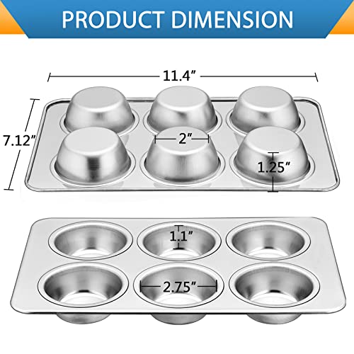 E-far Stainless Steel Muffin Pan Set of 2, 6-Cup Cupcake Tin for Baking