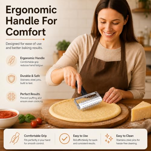 Pizza Dough Docker Pastry Roller Stainless Steel,Pizza Docking Tool - color: Black