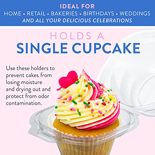Individual Cupcake Containers (200 Pack) | Clear Plastic Disposable Cupcake Boxes/Holders | Single Cupcake Holder with Dome Lid Bulk | BPA-Free Plastic Cupcake Muffin Container Carrier Boxes to Go - size: 200