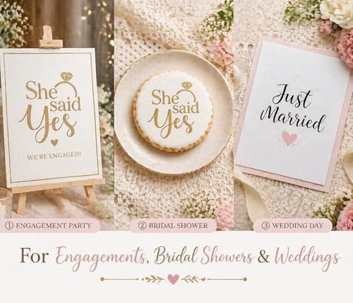 16Pcs 4x4Inches Wedding/Engagement Cookie Stencils, She Said Yes/Bride to Be/Miss to Mrs Stencil for Baking, Royal Icing, Sugar Cookie, Bridal Shower Decor, Cards Decorating Tools & Personalized Gifts