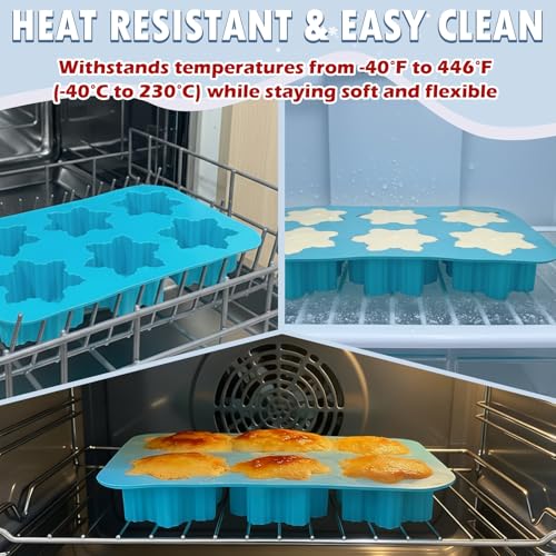 HKNMTT Snowflake Christmas Silicone Mold 12 Cavity 6 Shapes for Holiday Soap Chocolate Cocoa Bomb Ice Candy Oreo Covered Jello Xmas Winter Wax, Oven Safe Baking Frozen Moulds DIY Candle Craft Set - style: Snowflake - 2PCS