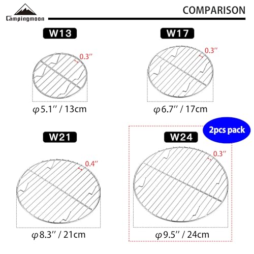 CAMPINGMOON 2pcs Round round cooling rack 304 Stainless Steel Cooking Grid Grill (φ9.5 inches, W24-2P) - color: φ9.5 inches, W24-2P