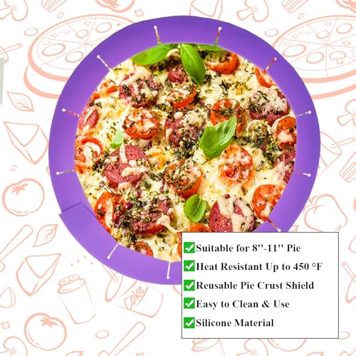 Adjustable Pie Crust Shield, Silicone Pie Crust Protector for Baking, Pie Ring Pie Crust Cover Tools, Fits 8-11.4 Inch Pies Pizza (Purple) - color: Purple