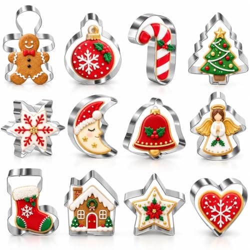 Mini Christmas Cookie Cutters Set, 12 Stainless Steel Shapes - style: Style2