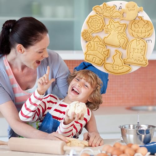 8Pcs Halloween Cookie Cutters 3D Pumpkin Ghost Bat Witch Hat Baking Tools - color: Halloween