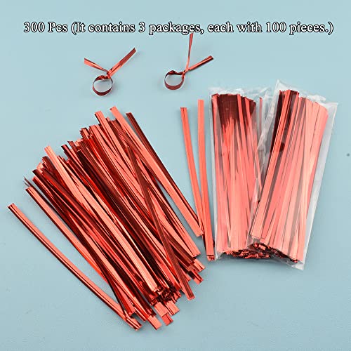 HAHIYO 300Pcs 4 Inches Red Metal Twist Ties for Bread, Candy, Coffee, Plant Garden, Cellophane Treat Bags, Gift Wrapping, Plastic Bags, Halloween Party, Cake Present, Art Crafts - color: Red, size: 4 Inches